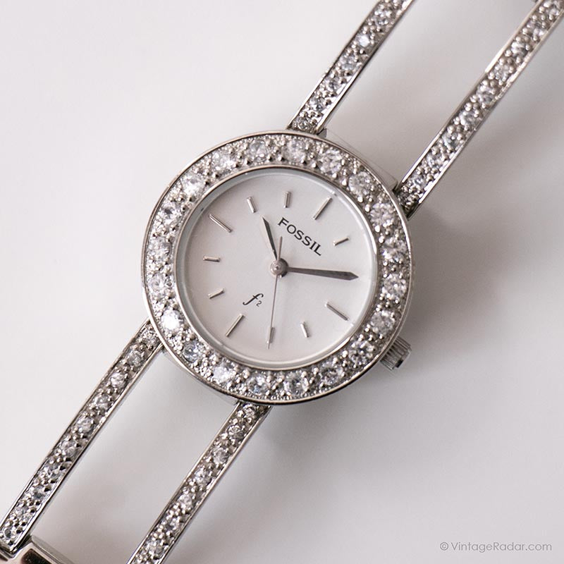 Vintage Fossil Dress Watch for Ladies Elegant Crystal Wristwatch