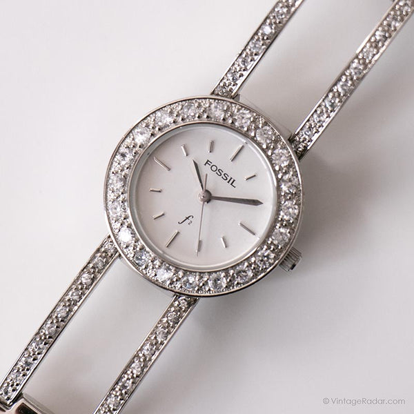 Antiguo Fossil Vestido reloj para damas | Elegante reloj de pulsera de cristal
