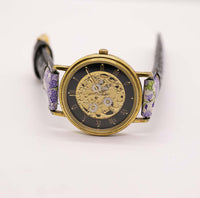 Vintage Floral Skeleton Gold-Tone Watch for Women Arabic Numerals