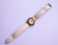 Gold-Tone Retro-Vintage Guess Uhr mit weißem Lederarmband