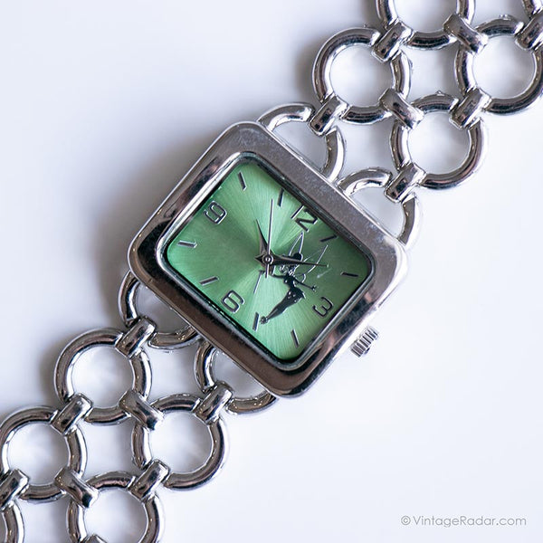 Rectangular de tono plateado vintage Disney reloj | Tinker Bell Reloj de pulsera