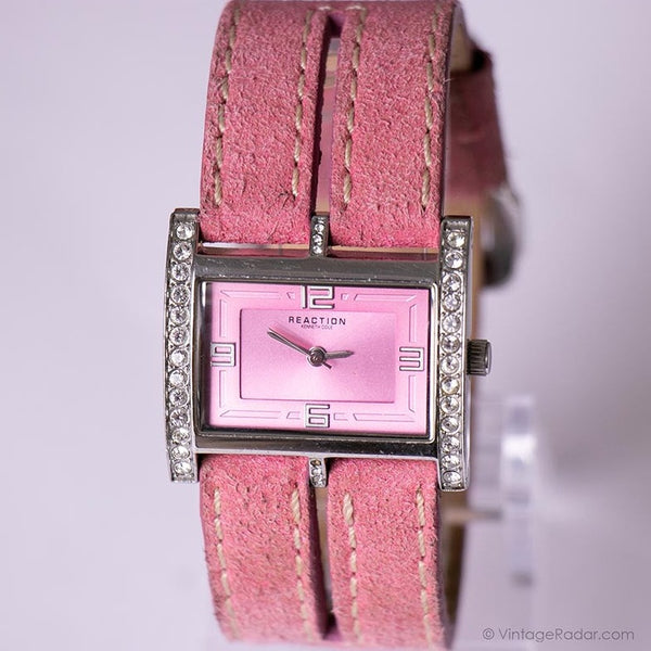 Pink Reaction by Kenneth Cole Leather Cuff Women's Watch with Gemstones