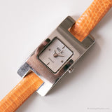 Vintage Rectangular Relic Watch | Orange Leather Strap Watch for Her