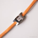 Vintage Rectangular Relic Watch | Orange Leather Strap Watch for Her