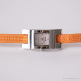 Vintage rectangular Relic reloj | Correa de cuero naranja reloj para ella