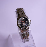 Tono de plata de hogar reloj para mujeres | Cuarzo minimalista de dial negro reloj