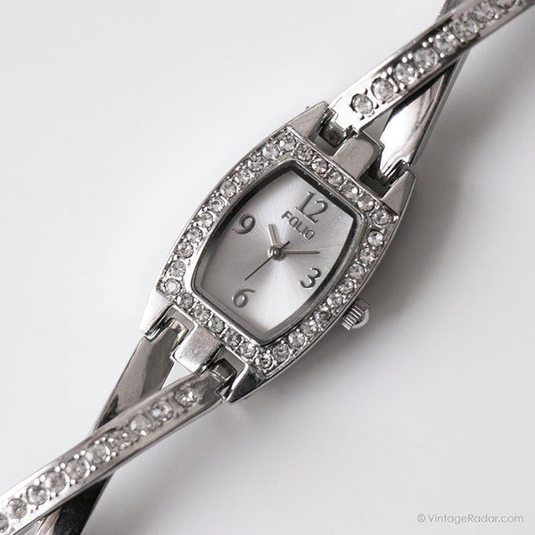 Vintage Folio Dress Watch for Ladies | Rectangular Watch with Crystals