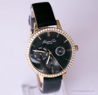 Dial negro vintage Kenneth Cole Vestido de mujeres reloj con piedras preciosas