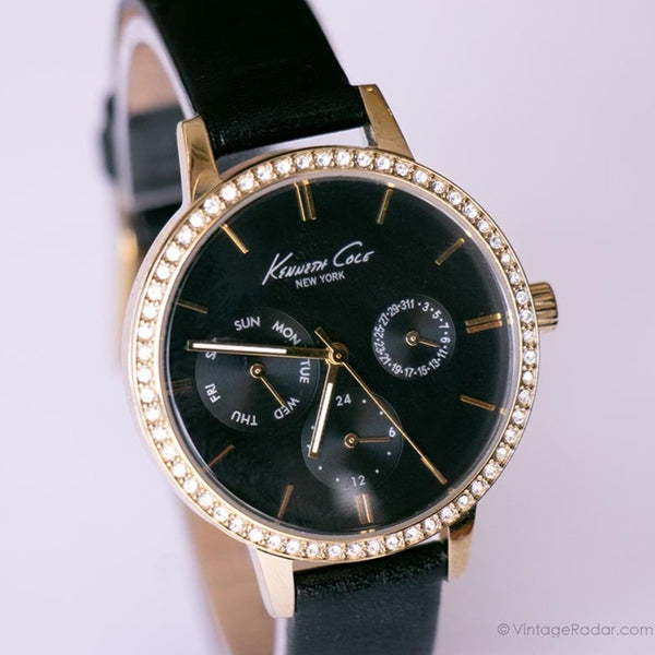 Vintage Black-dial Kenneth Cole Ladies Dress Watch with Gemstones