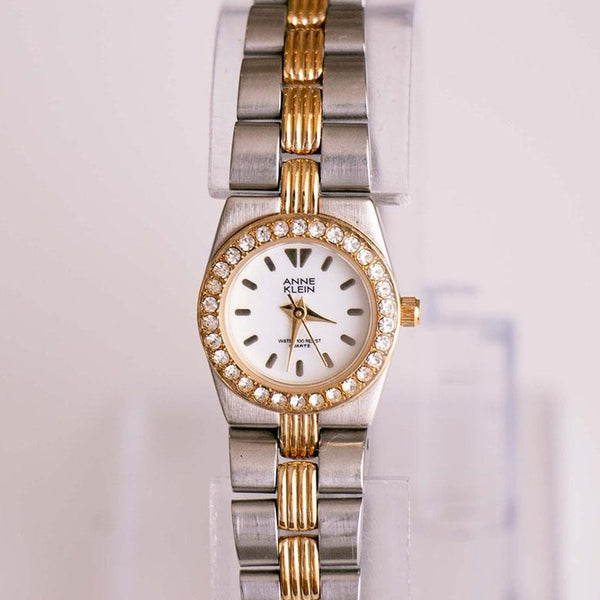 Elegante Anne Klein reloj con piedras preciosas blancas | Diseñador vintage reloj