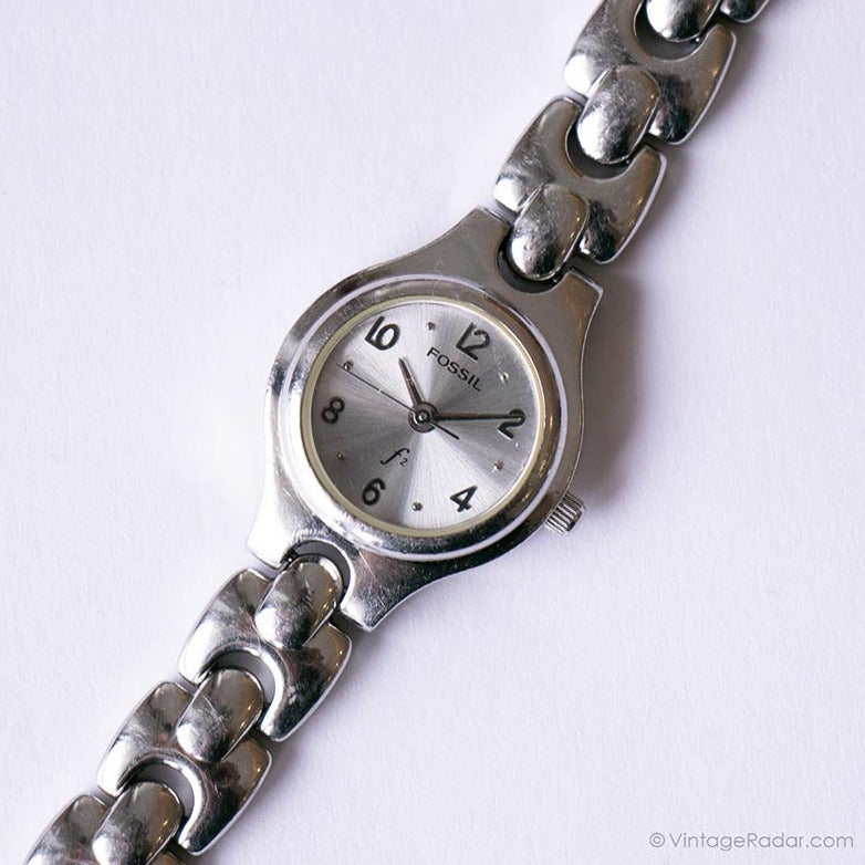 Tono plateado vintage Fossil reloj para mujeres Vestido de damas