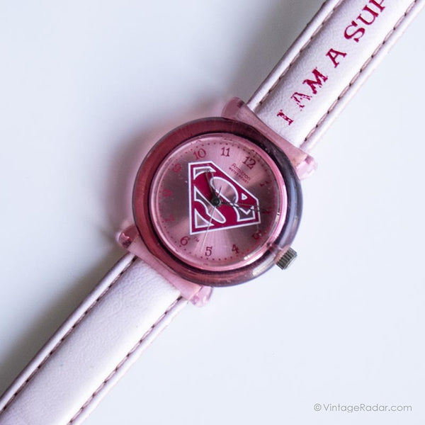 Vintage Pink Superman Watch for Her | Superhero Ladies Wristwatch
