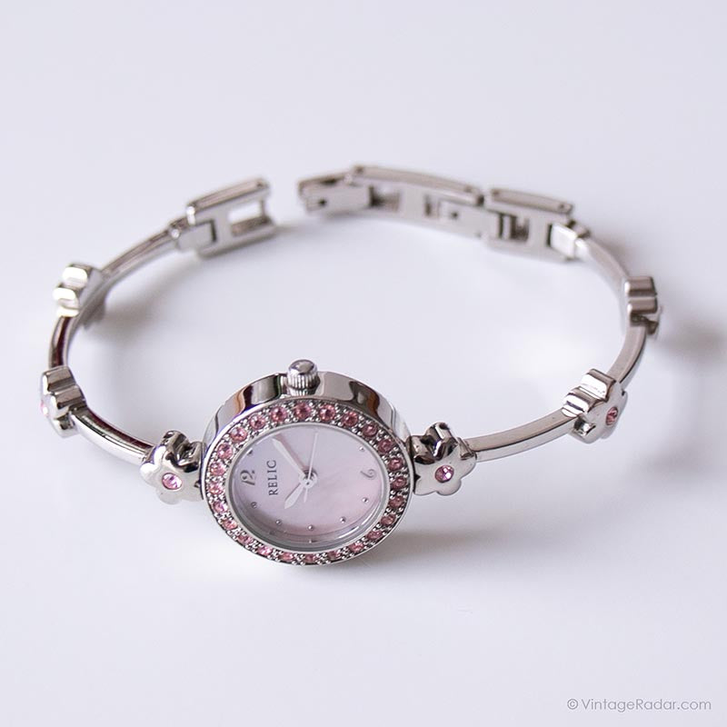Vintage Pink Relic Floral Watch | Pearly Dial Wristwatch for Women ...
