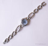 Dial azul clásico Fossil Señoras reloj | Vestido de tonos plateados vintage reloj para ella