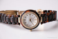 Vintage Pearl Dial Watch by Relic | Brown Fashion Watch with Crystals