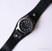 Vintage noir Fossil montre pour hommes et femmes avec sangle en cuir noir