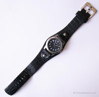 Dial negro vintage Fossil reloj para hombres y mujeres con correa de cuero negro
