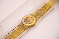 Raro 1990 Swatch Orologio Golden Jelly GZ115 con batteria tono d'oro