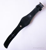 Vintage Black-dial Fossil Watch for Men & Women with Black Leather Strap