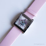 Vintage Pink Skull Watch for Her | Silver-tone Rectangular Wristwatch