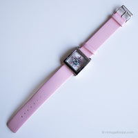 Cráneo rosa vintage reloj para ella | Reloj de pulsera rectangular de tono plateado