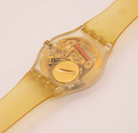 Raro 1990 Swatch Gelatina dorada GZ115 reloj con batería de tono de oro