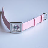 Vintage Pink Schädel Uhr für sie | Silberton rechteckige Armbanduhr