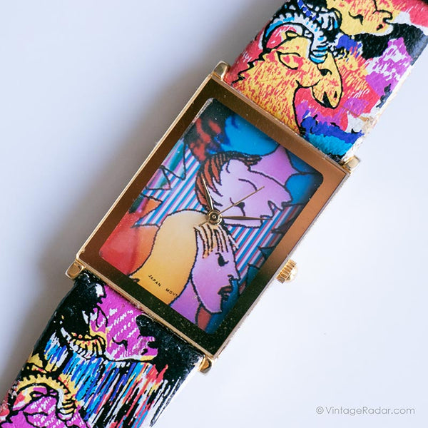 Dibujos animados coloridos vintage reloj | Cabezal de 2 cabezas de pulsera