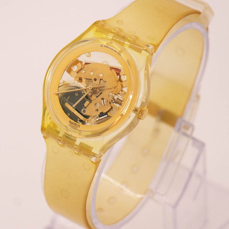 1990 Vintage Swatch GOLDEN JELLY GZ115 Watch with Skeleton Dial RARE