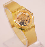 1990 Vintage Swatch Gelatina dorada GZ115 reloj con marcado de esqueleto