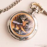 Vintage Stag Pocket Watch | Silver-tone Nature Pocket Watch