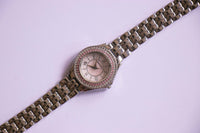 Silberton Armitron Uhr mit rosa Edelsteinen | Elegante Damen Uhr