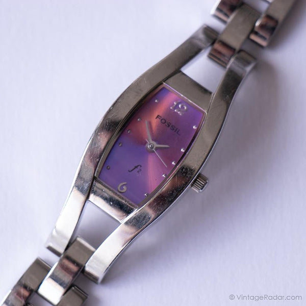 Luxe vintage violet-diale Fossil aux femmes montre | Robe à tons d'argent montre