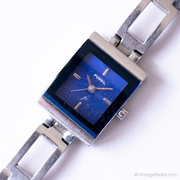 Cadran bleu marine vintage Fossil Dames montre | Carré Fossil aux femmes montre