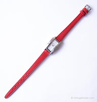 Vintage Tiny Rectangular Fossil Ladies Watch with Red Leather Strap