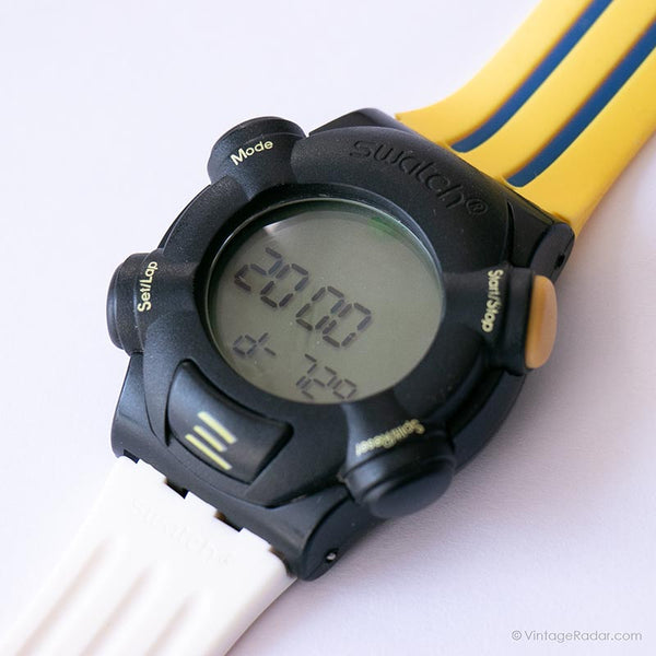 Vintage 1999 Black Swatch Schlagen Uhr | Digital Chronograph Uhr