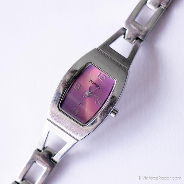 Vintage Fossil F2 Purple-Dial Watch | Tiny Silver-tone Fossil Watch for Her
