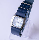 Vintage Blue-dial Fossil Date Watch for Him or Her with Navy Leather Strap