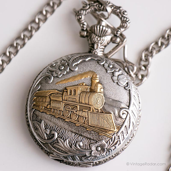 Orologio tascabile della ferrovia vintage | Orologio da treno tono d'argento di Watch-it