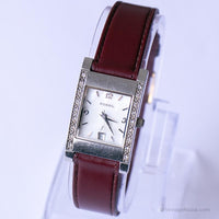 Vintage rectangular Fossil reloj con dial perla | Diseñador reloj para ella