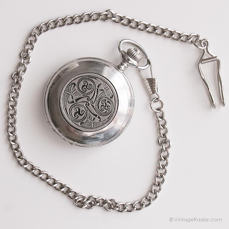 Vintage Mullingar Pewter Pocket Watch Silvertone Tribal Watch