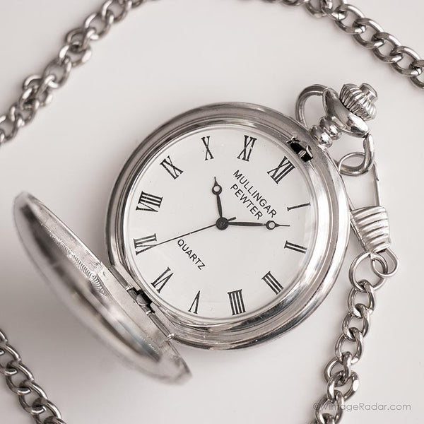 Poche en étain de Mullingar vintage montre | Poche tribale de ton argenté montre