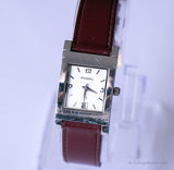 Vintage rectangular Fossil FECHA F2 reloj con correa de cuero burdeos