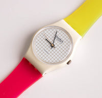 RARE 1983 Swatch Lady LW100 TENNIS GRID Watch | Collectible 80s Swatch