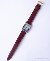 Rettangolare vintage Fossil F2 Data orologio con cinturino in pelle bordeautica