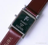 Vintage rectangular Fossil FECHA F2 reloj con correa de cuero burdeos