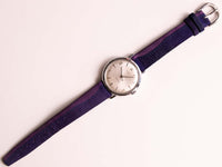 Antiguo Timex Mecánico reloj | Tono plateado Timex reloj Correa de color púrpura
