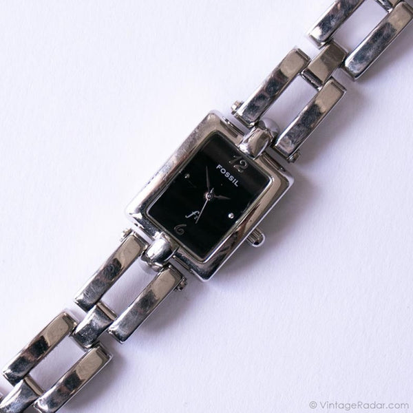 Rectangular Black-Dial Fossil Watch | Tiny Ladies Fossil Quartz Watch Vintage