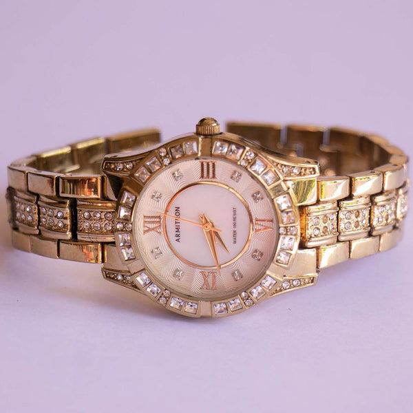 Gold-Ton Armitron Uhr Für Damen mit Swarovski -Kristallen