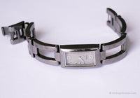 Vintage Schwarz Fossil Uhr für Frauen | Dunkler silbertoner Damen Armbanduhr